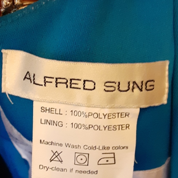 NEW ALFRED SUNG Cerulean Blue Gown with train built in bra sz16 MSRP $220 New … - Picture 8 of 8
